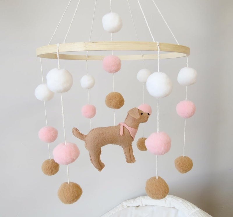 Goukurlsma Baby Crib Mobile for Girls Boys Dog Theme Baby Mobile for Crib Mobile for Bassinet with Felt Ball, Pink - Image 5